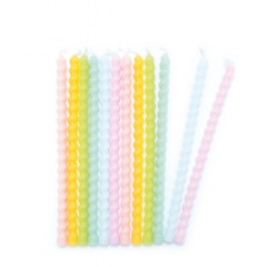 12 Bougies longues torsadées pastel 12 cm